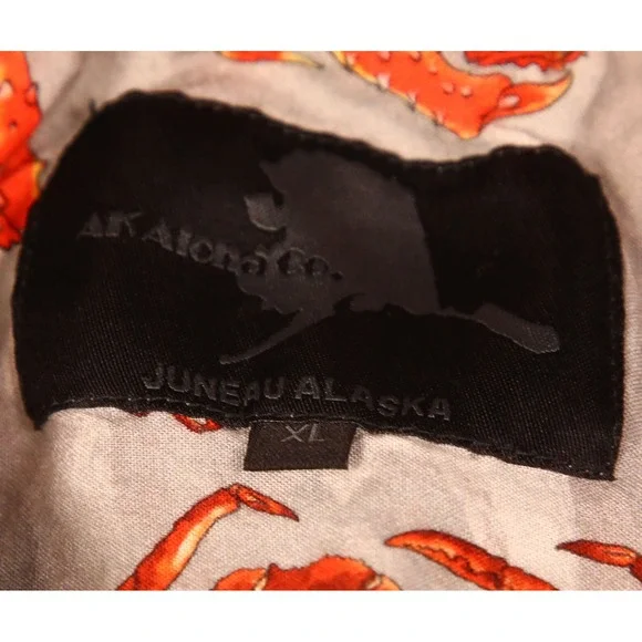 AK Aloha Co Mens XL King Crab Print Button Up Shirt Juneau Alaska Grey - Picture 3 of 7